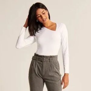 Abercrombie and Fitch Asymmetric Long-Sleeve White Bodysuit